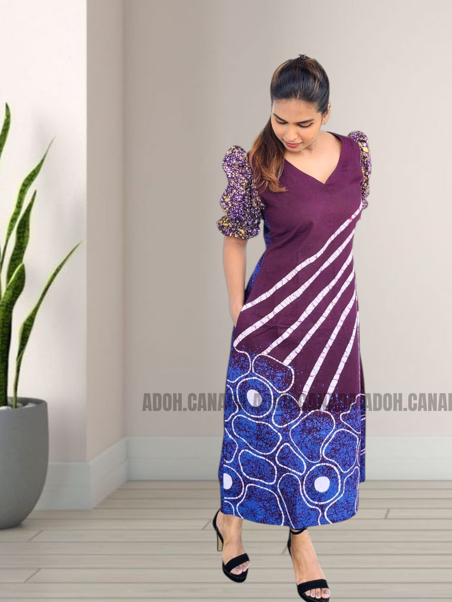 CC1533- Dark purple and blue floral designed Batik Dress| Ceylon Batik | Hand Made |Summer Collection | Cotton Dress | Summer Wear