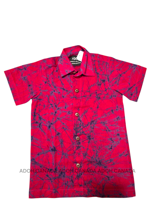 KSH1587 - Maroon with blue cracks designed Batik Shirt | Ceylon Batik | Hand Made | Kids Collection | Kid's Shirt |Cotton Shirt | Summer Wear