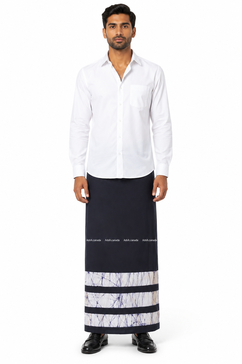 CSA1715 - Black sarong with white border Lines design| Ceylon Batik | Hand Made | Men's Collection | Cotton Sarong| Summer Wear | Party Wear