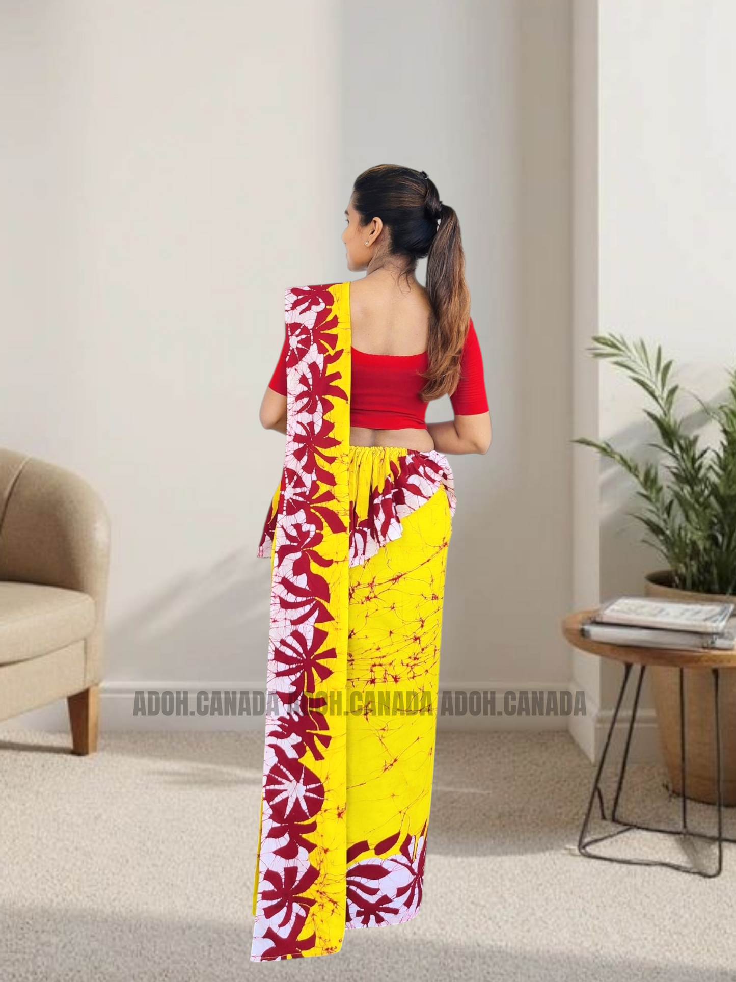 MU1567|Yellow with red and white designed Kandyan Made-up|Ceylon Batik| Cotton Kandyan Made-up Saree| Exclusive Designer Wear | Kandyan Made-up