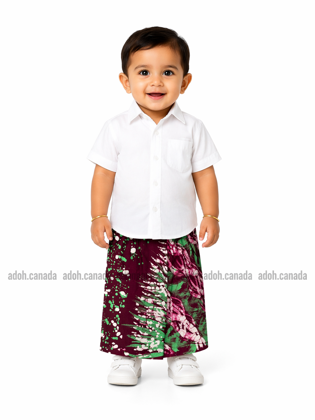 KSA1596 - Dark maroon with purple and green designed sarong| Ceylon Batik | Hand Made | Kid's Collection | Cotton Sarong| Summer Wear | Cultural