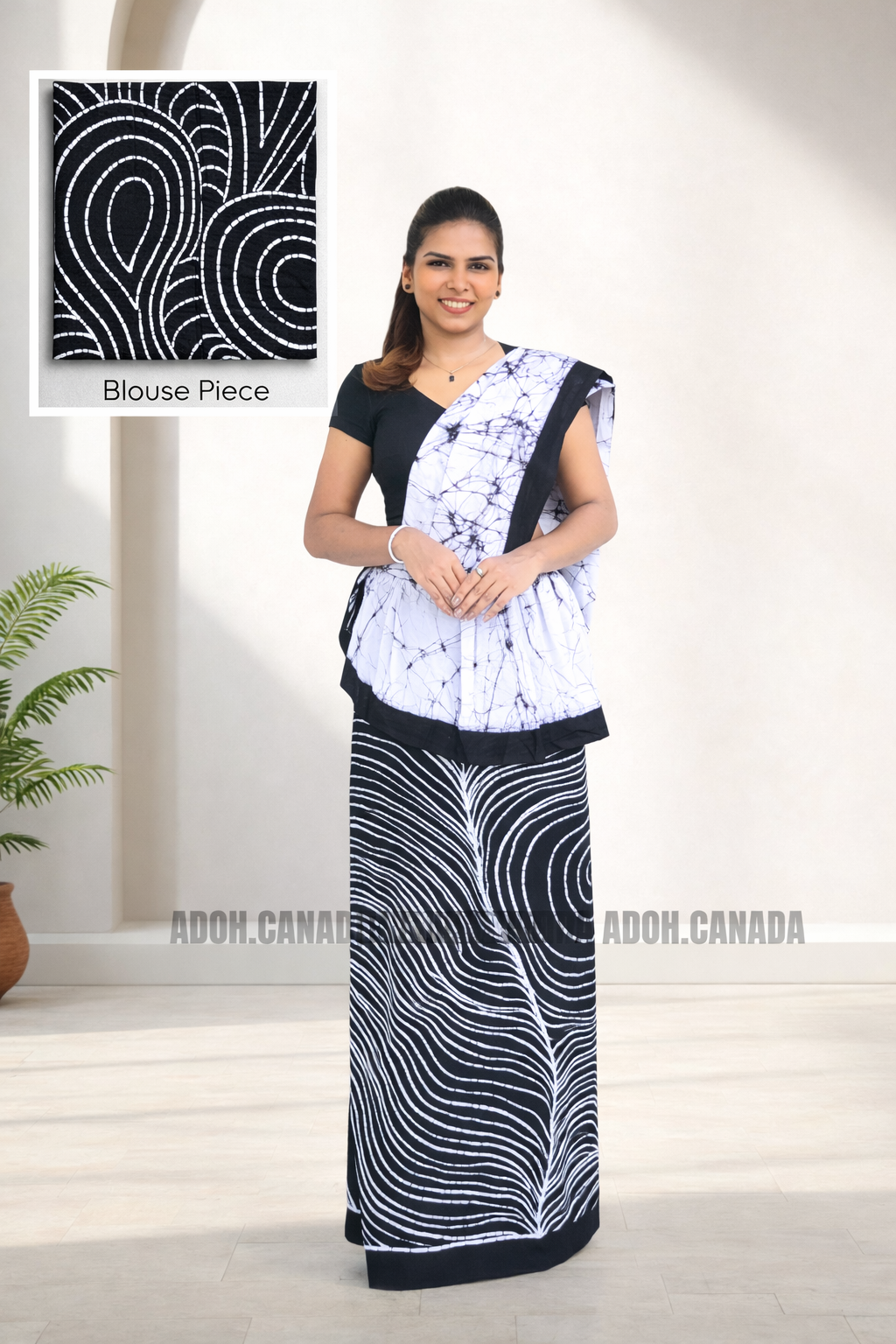 MU1569|Black and white designed Kandyan Made-up|Ceylon Batik| Cotton Kandyan Made-up Saree| Exclusive Designer Wear | Kandyan Made-up