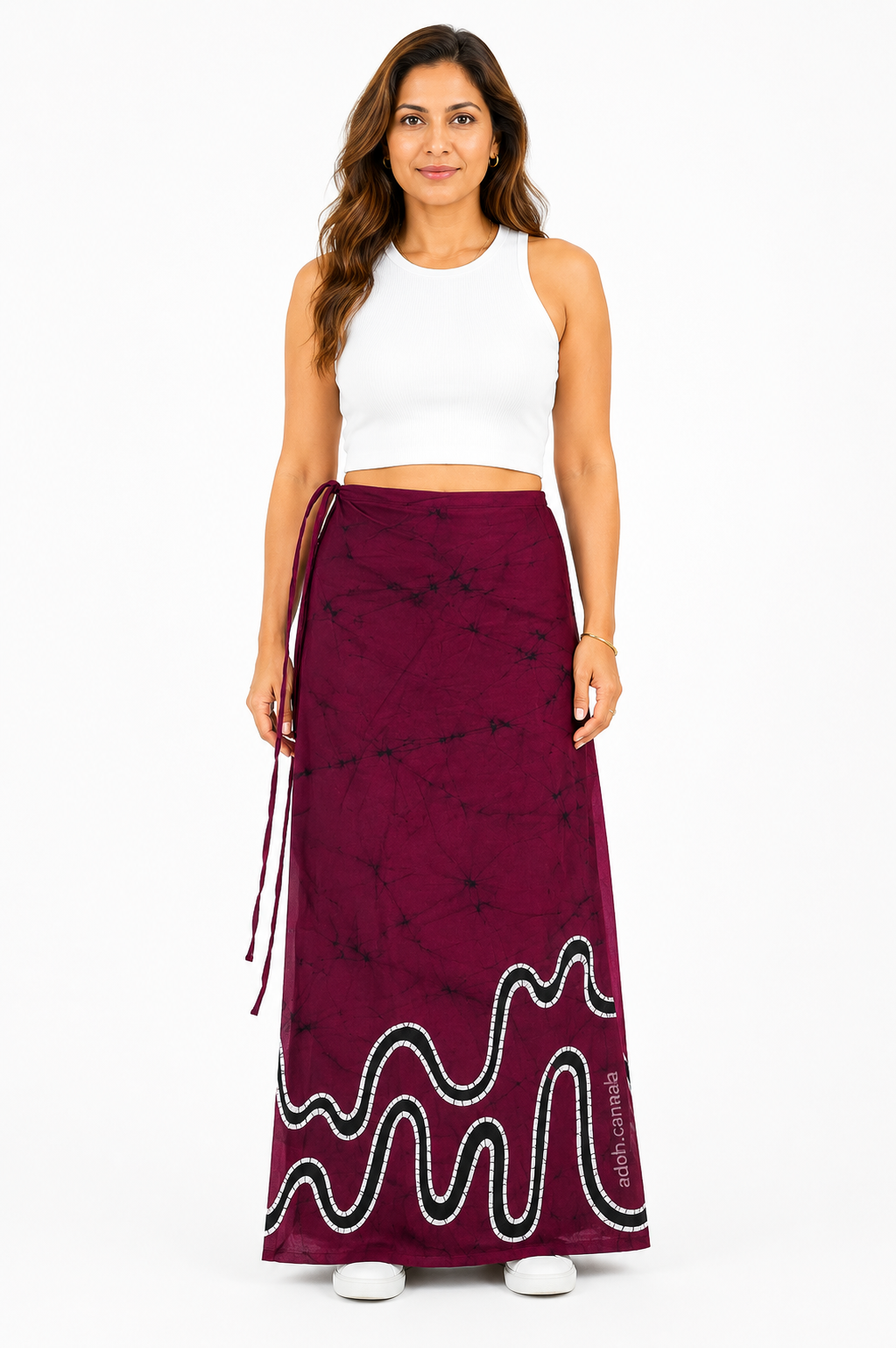 LU1703 - Maroon lungi with white wavy line design Batik Lungi Skirt |Ceylon Batik | Hand Made | Summer Collection | Cotton Batik Lungi | Traditional Collection