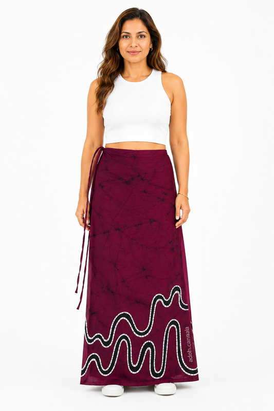LU1703 - Maroon lungi with white wavy line design Batik Lungi Skirt |Ceylon Batik | Hand Made | Summer Collection | Cotton Batik Lungi | Traditional Collection