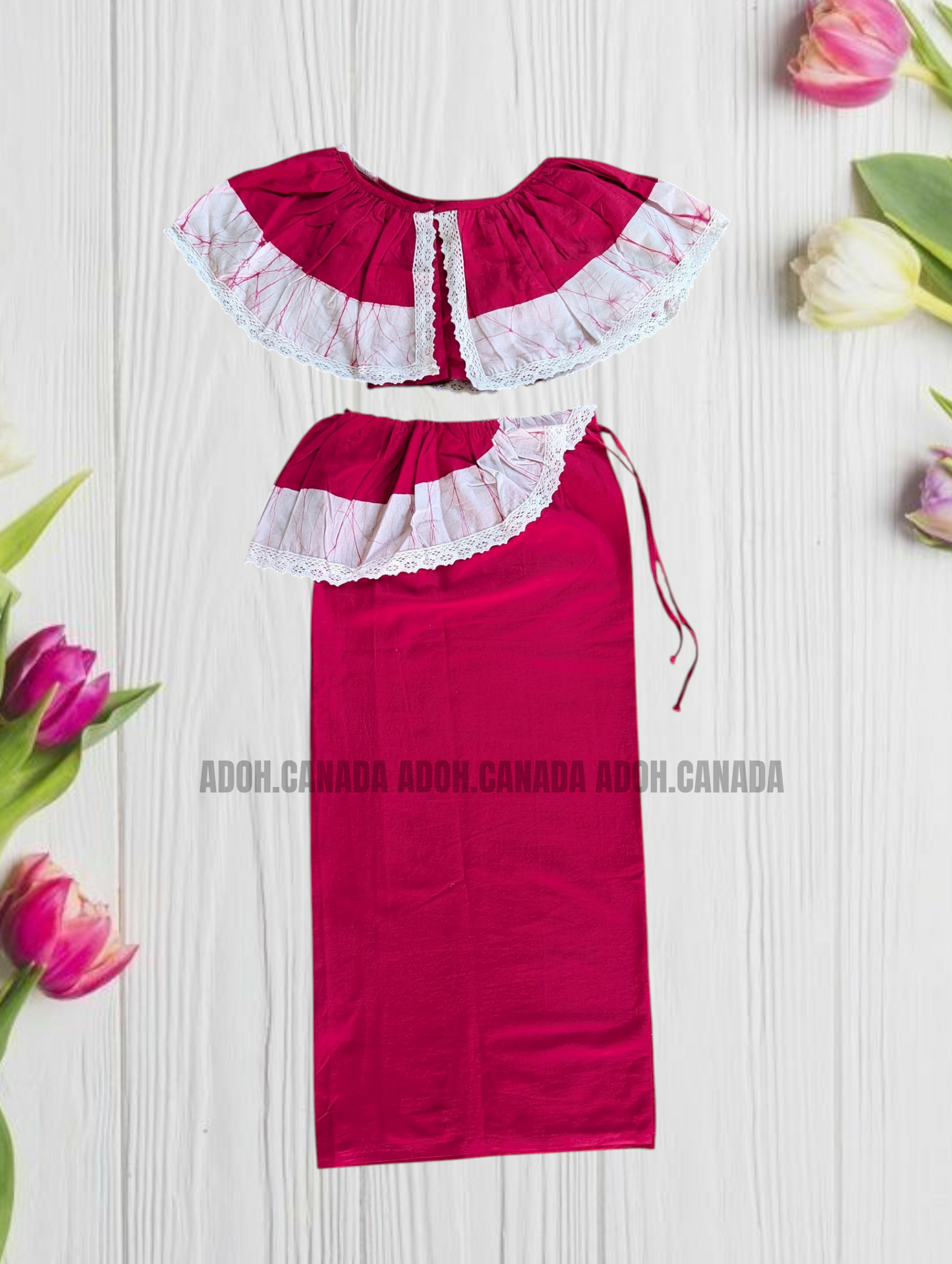 KG1562 - Pink and white Lama Saree ( Kids Redda Hatte)| Ceylon Batik | Hand Made | Kids Collection | Summer Collection | Cotton Lama Saree | Kids Redda Hatte | Casual wear