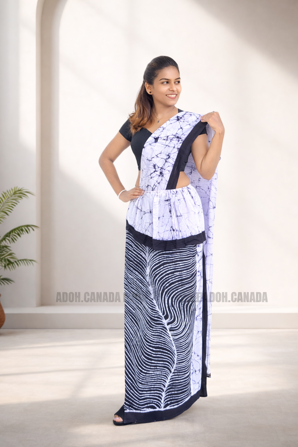 MU1569|Black and white designed Kandyan Made-up|Ceylon Batik| Cotton Kandyan Made-up Saree| Exclusive Designer Wear | Kandyan Made-up