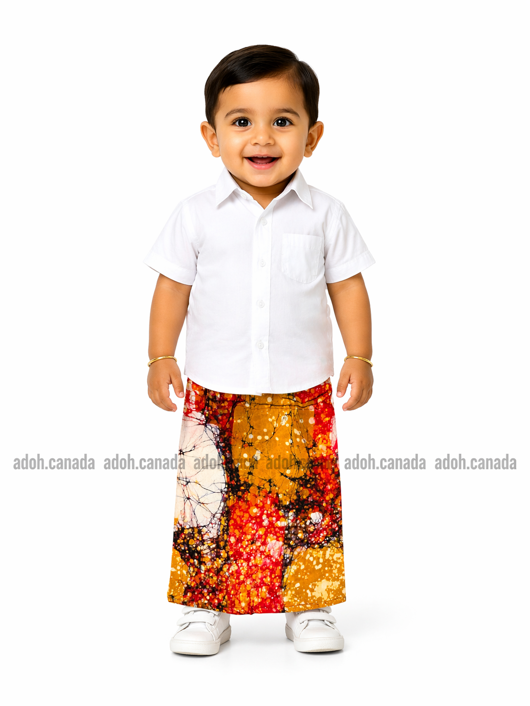 KSA1607 - Red yellow and white designed sarong| Ceylon Batik | Hand Made | Kid's Collection | Cotton Sarong| Summer Wear | Cultural