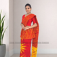 MU1570|Red with yellow sun designed Kandyan Made-up|Ceylon Batik| Cotton Kandyan Made-up Saree| Exclusive Designer Wear | Kandyan Made-up