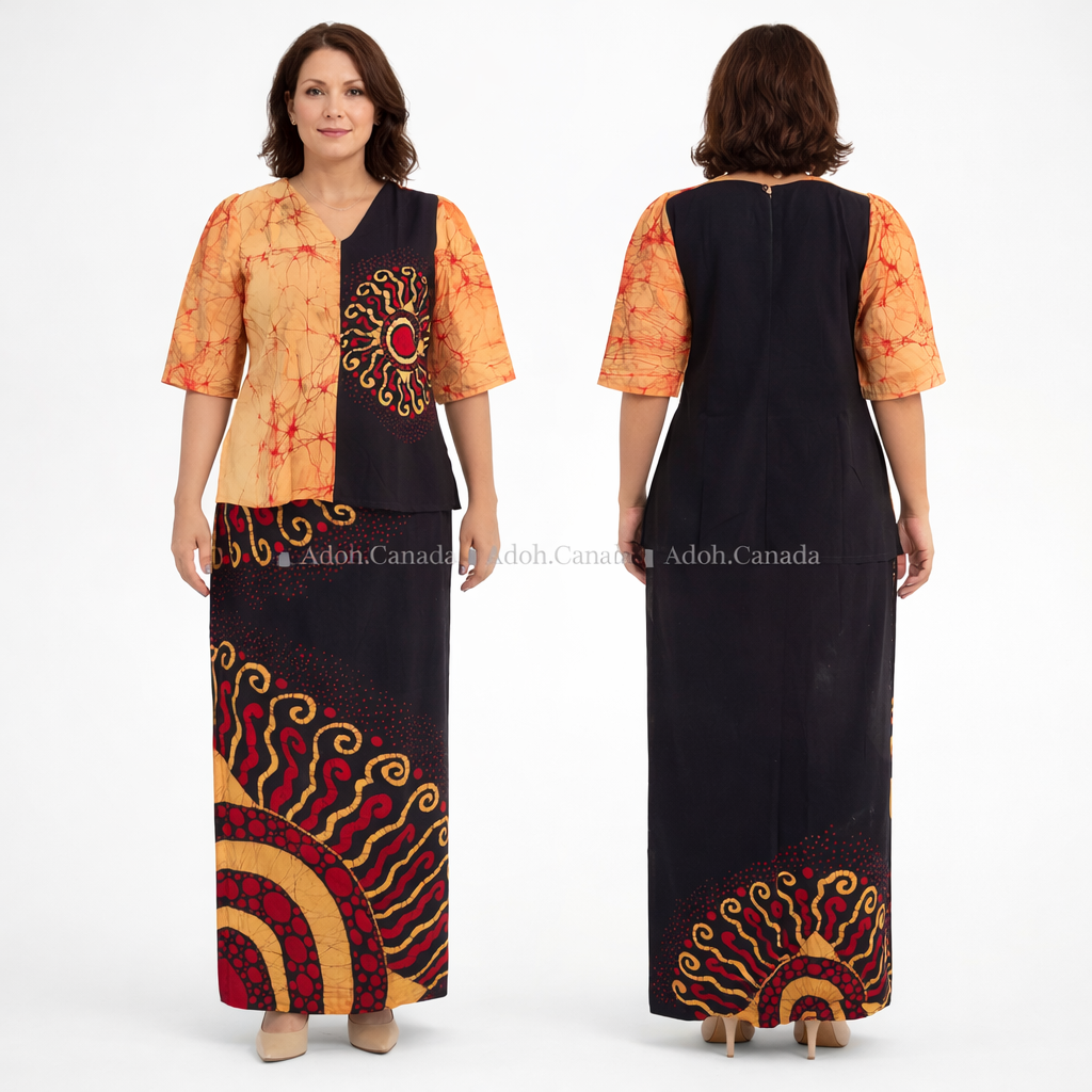 LU1612/LB1542 - Black and light orangish designed Batik Lungi Skirt |Ceylon Batik | Hand Made | Summer Collection | Cotton Batik Lungi | Traditional Collection