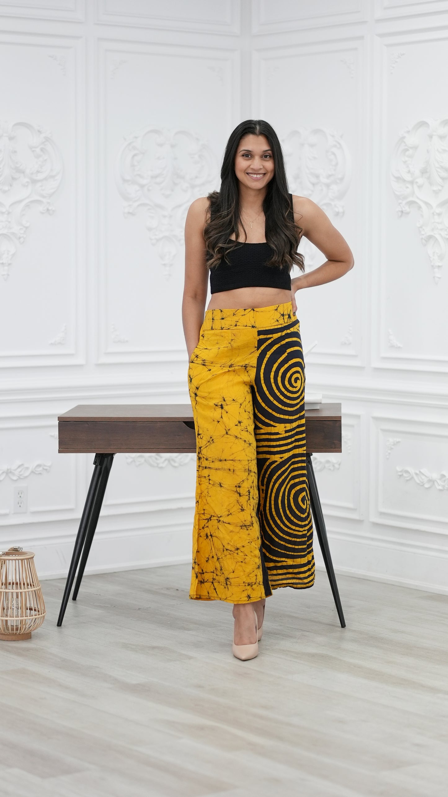 CC0017 - Black & Mustard Yellow Elephant Pant Batik | Ceylon Batik | Hand Made | Summer Collection | Cotton Dress | Summer Wear