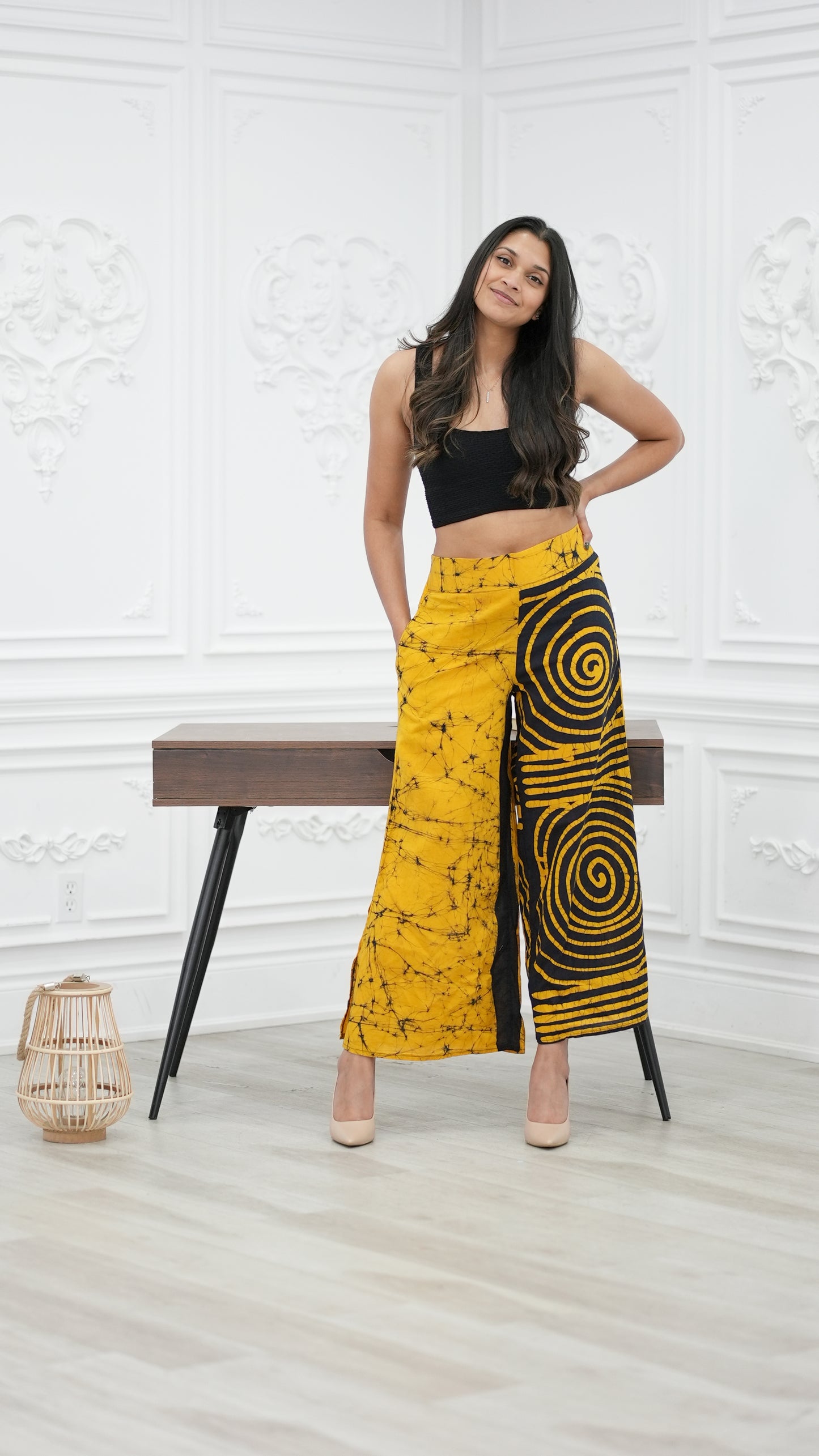 CC0017 - Black & Mustard Yellow Elephant Pant Batik | Ceylon Batik | Hand Made | Summer Collection | Cotton Dress | Summer Wear