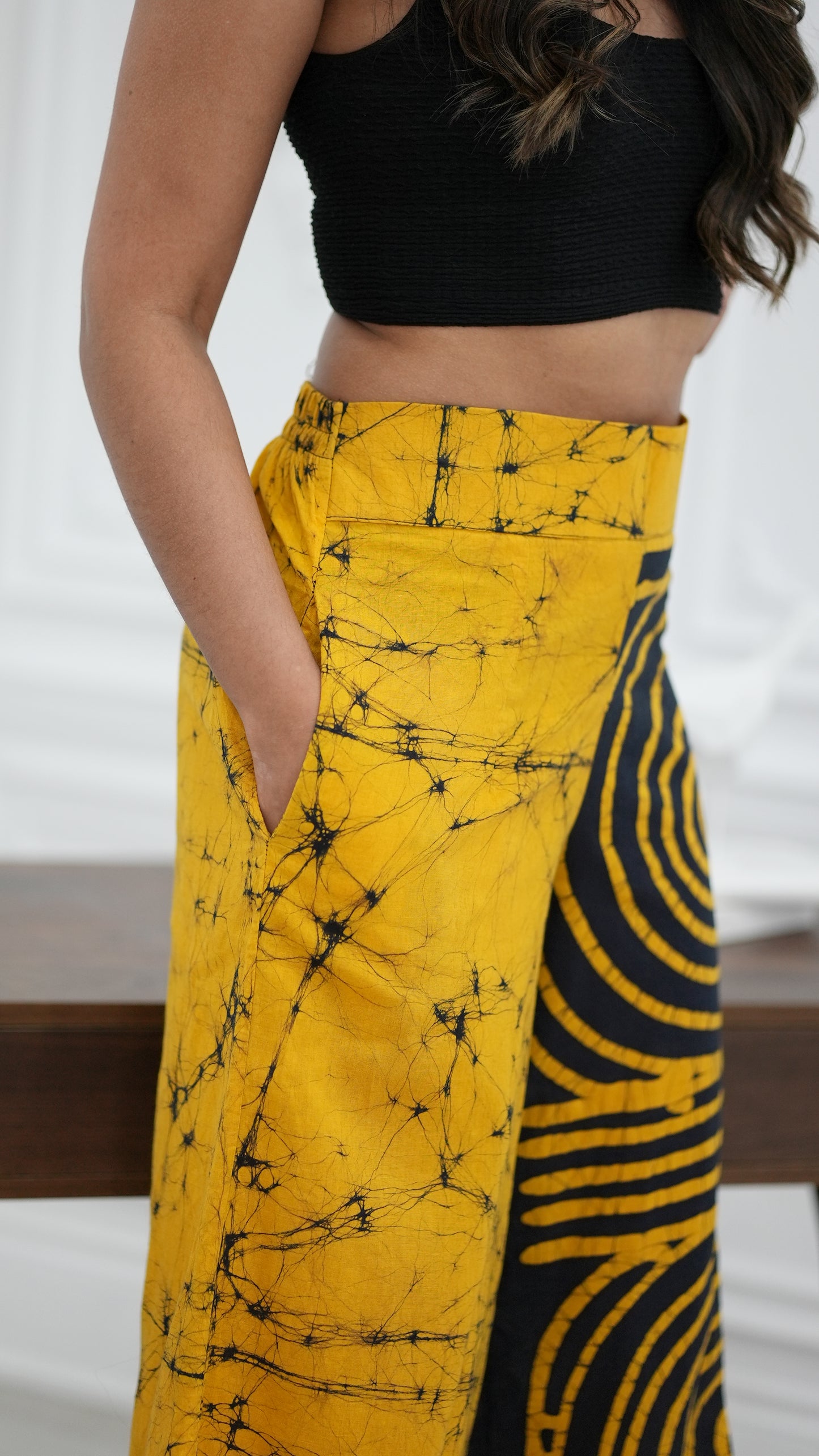 CC0017 - Black & Mustard Yellow Elephant Pant Batik | Ceylon Batik | Hand Made | Summer Collection | Cotton Dress | Summer Wear