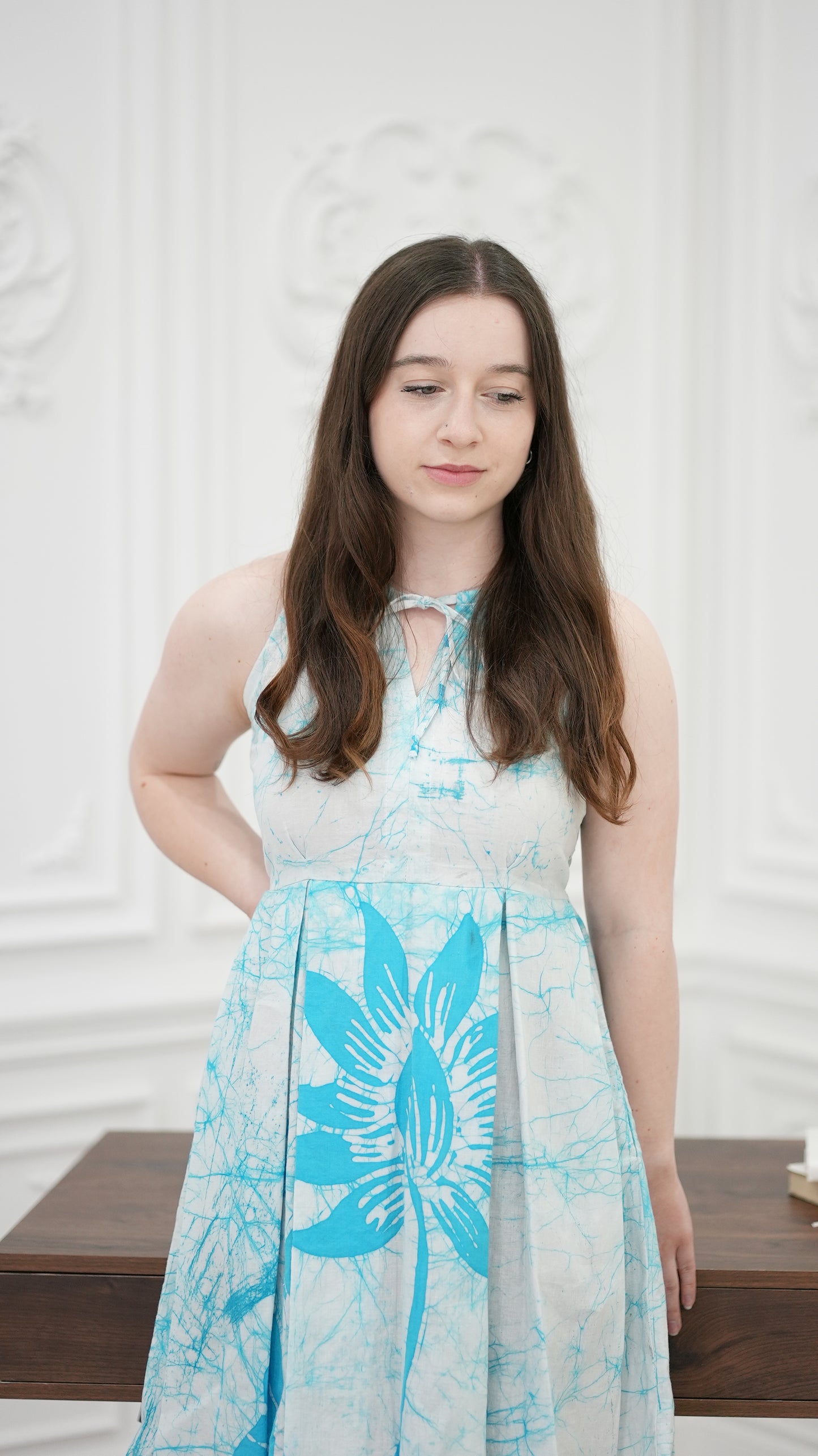 CC0061 - Sky Blue Lotus Batik Dress | Ceylon Batik | Hand Made | Summer Collection | Cotton Dress | Summer Wear