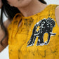 CC0062 - Mustard Yellow Elephant Design Long Skirt & Top | Ceylon Batik | Hand Made | Summer Collection | Cotton Dress | Summer Wear