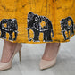 CC0062 - Mustard Yellow Elephant Design Long Skirt & Top | Ceylon Batik | Hand Made | Summer Collection | Cotton Dress | Summer Wear