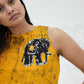 CC0062 - Mustard Yellow Elephant Design Long Skirt & Top | Ceylon Batik | Hand Made | Summer Collection | Cotton Dress | Summer Wear