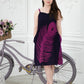 CC0047 -Purple Feather on Black Short Batik Dress | Ceylon Batik | Hand Made | Summer Collection | Cotton Dress | Summer Wear