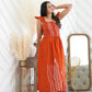 CC0045- Orange Frills Long Batik Dress | Ceylon Batik | Hand Made | Summer Collection | Cotton Dress | Summer Wear
