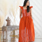 CC0045- Orange Frills Long Batik Dress | Ceylon Batik | Hand Made | Summer Collection | Cotton Dress | Summer Wear