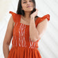 CC0045- Orange Frills Long Batik Dress | Ceylon Batik | Hand Made | Summer Collection | Cotton Dress | Summer Wear