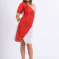 CC0081- White & Red/Pink One shoulder Batik Dress | Ceylon Batik | Hand Made | Summer Collection | Cotton Dress | Summer Wear