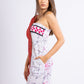 CC0081- White & Red/Pink One shoulder Batik Dress | Ceylon Batik | Hand Made | Summer Collection | Cotton Dress | Summer Wear