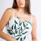 CC0065- Green Leaf White Short Batik Dress | Ceylon Batik | Hand Made | Summer Collection | Cotton Dress | Summer Wear