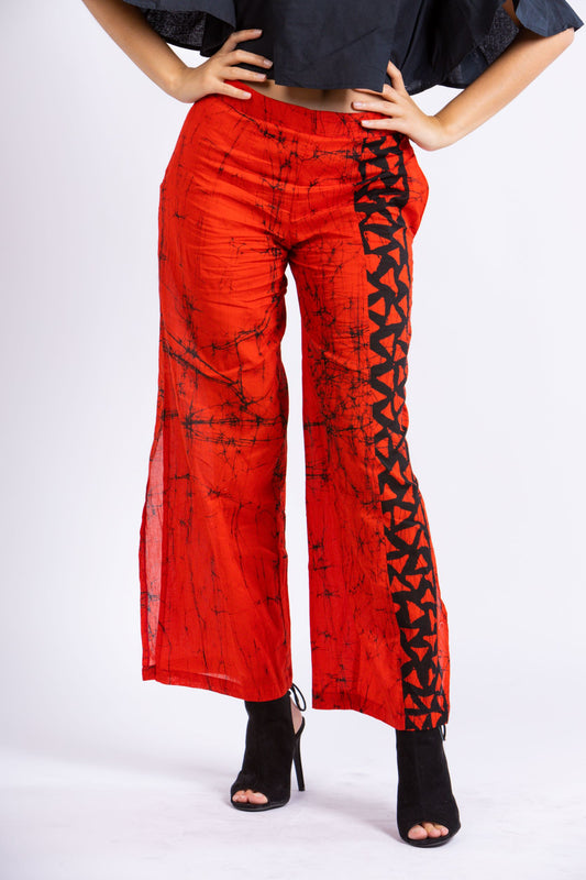 CC0071 - Red Batik Pant & Black Crop Top | Ceylon Batik | Hand Made | Summer Collection | Cotton Dress | Summer Wear