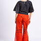 CC0071 - Red Batik Pant & Black Crop Top | Ceylon Batik | Hand Made | Summer Collection | Cotton Dress | Summer Wear