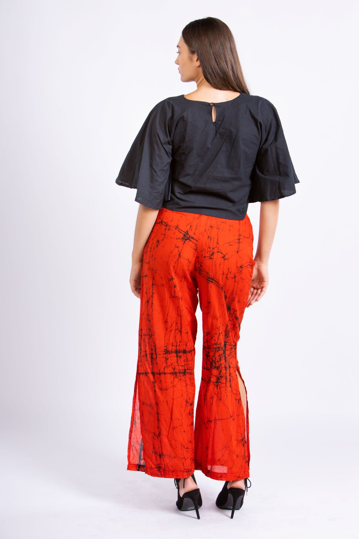 CC0071 - Red Batik Pant & Black Crop Top | Ceylon Batik | Hand Made | Summer Collection | Cotton Dress | Summer Wear