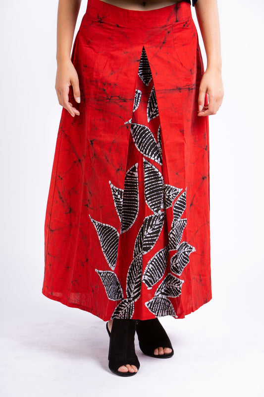 CC0073 - Red box pleat Batik long Skirt Batik| Ceylon Batik | Hand Made | Summer Collection | Cotton Long Skirt| Summer Wear