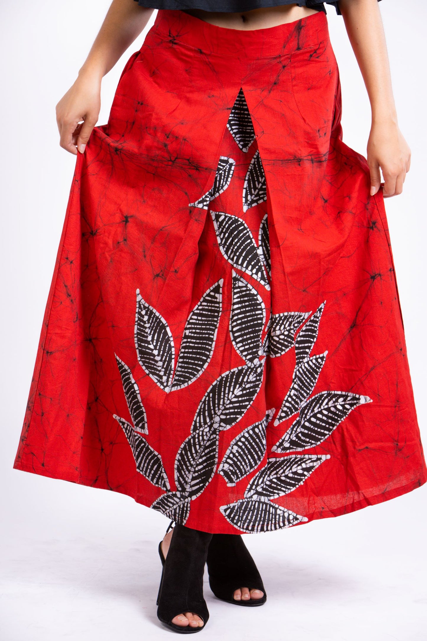 CC0073 - Red box pleat Batik long Skirt Batik| Ceylon Batik | Hand Made | Summer Collection | Cotton Long Skirt| Summer Wear