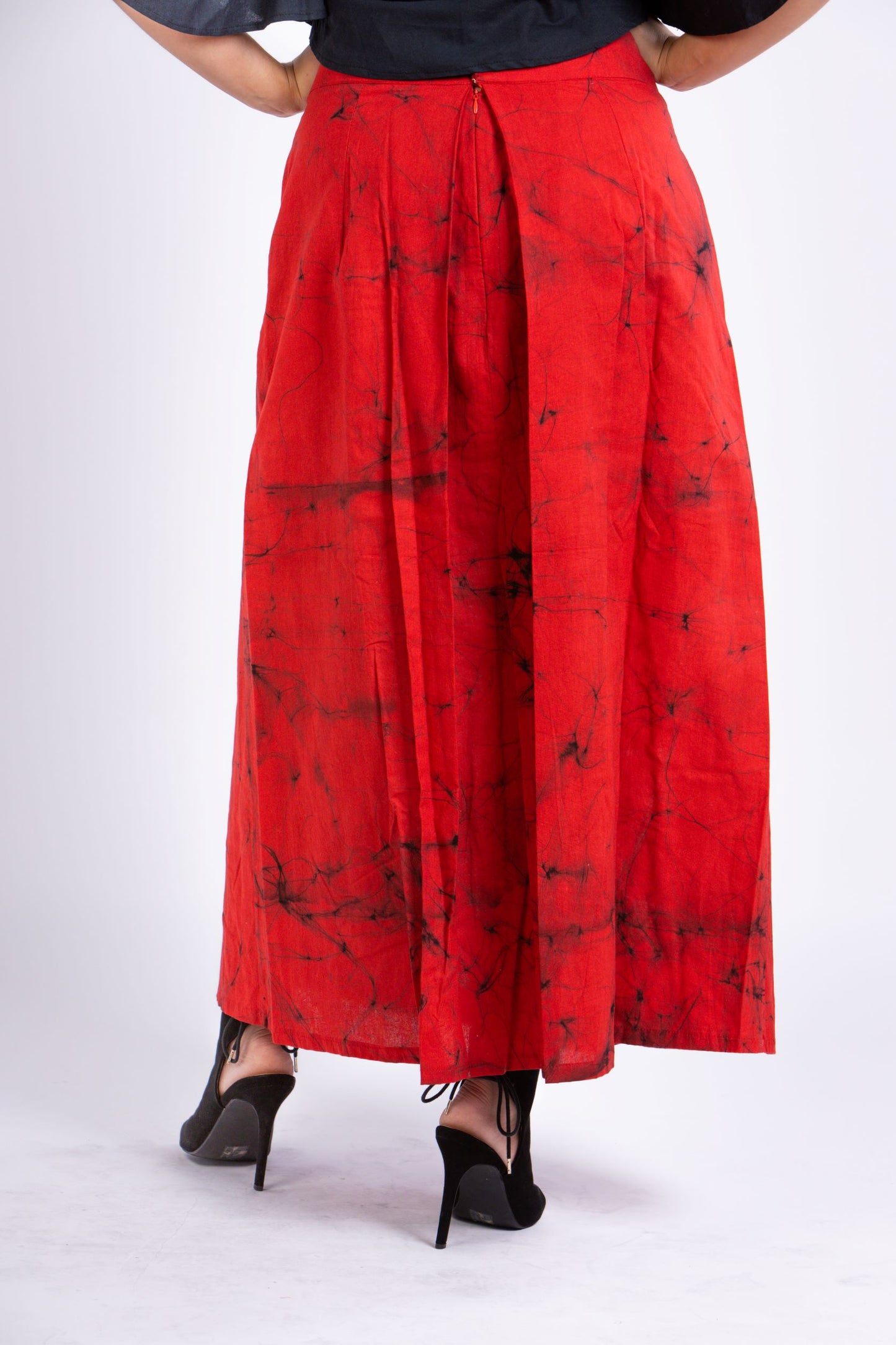 CC0073 - Red box pleat Batik long Skirt Batik| Ceylon Batik | Hand Made | Summer Collection | Cotton Long Skirt| Summer Wear