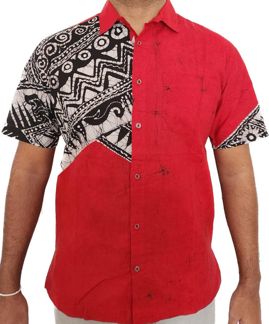 SH0001 - Red Batik Shirt | Ceylon Batik | Hand Made | Men's Collection | Cotton Shirt | Summer Wear