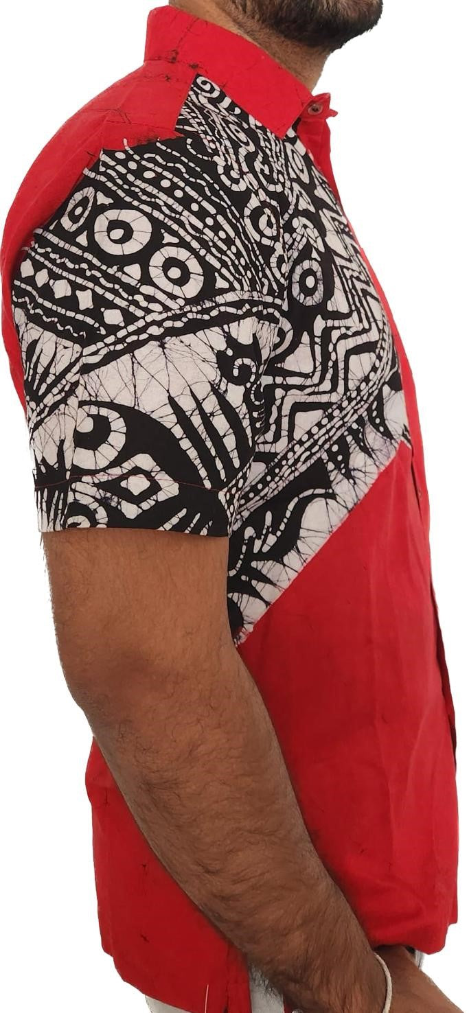 SH0001 - Red Batik Shirt | Ceylon Batik | Hand Made | Men's Collection | Cotton Shirt | Summer Wear