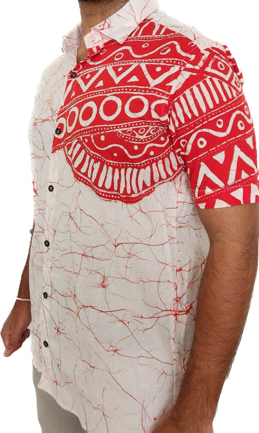 SH0006 - Red & White Batik Shirt | Ceylon Batik | Hand Made | Men's Collection | Cotton Shirt | Summer Wear