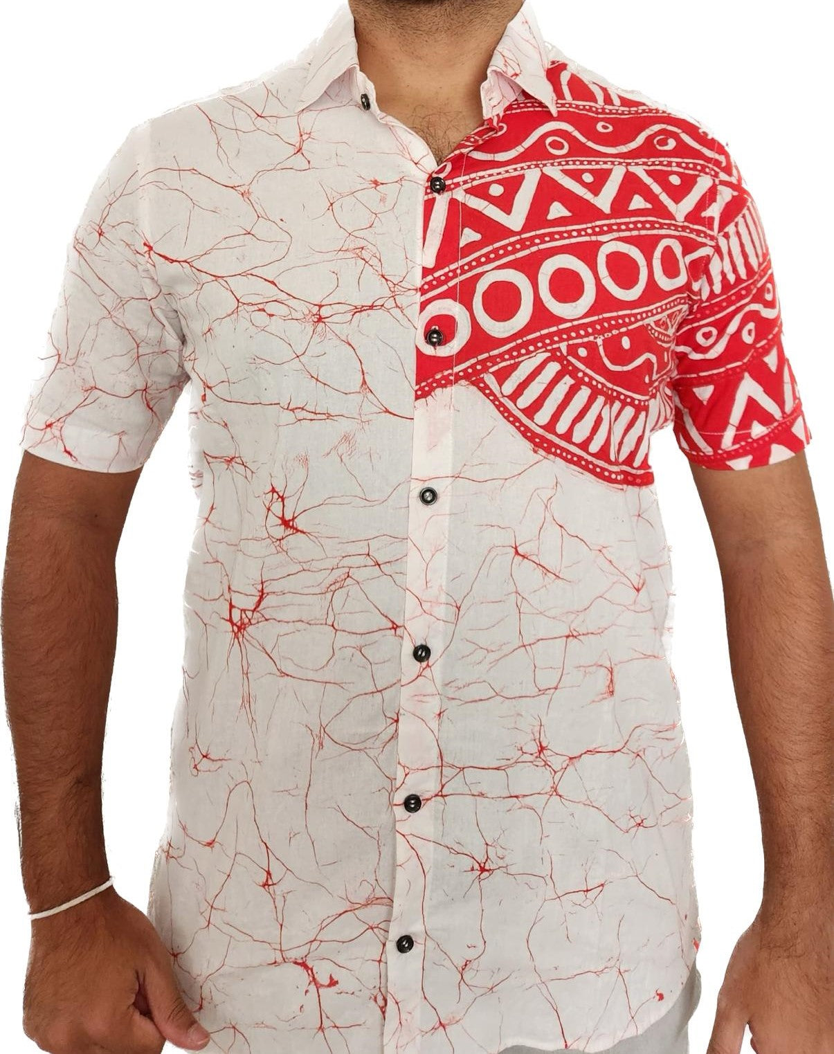 SH0006 - Red & White Batik Shirt | Ceylon Batik | Hand Made | Men's Collection | Cotton Shirt | Summer Wear