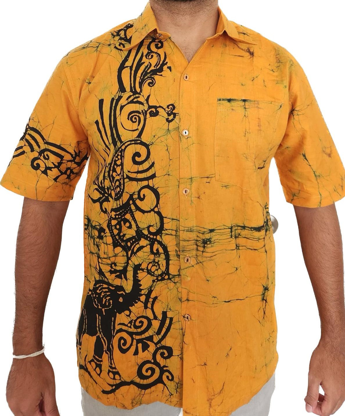 SH0003 - Yellow Batik Shirt | Ceylon Batik | Hand Made | Men's Collection | Cotton Shirt | Summer Wear