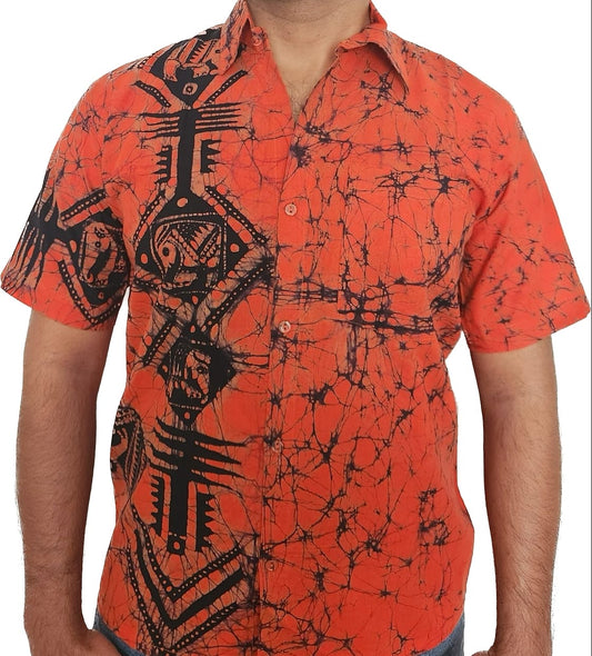 SH0004 - Orange Batik Shirt | Ceylon Batik | Hand Made | Men's Collection | Cotton Shirt | Summer Wear