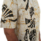 SH0011 -  White Batik Shirt in Black Elephant design | Ceylon Batik | Hand Made | Men's Collection | Cotton Shirt | Summer Wear