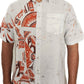 SH0010 -  Orange & White Batik Shirt | Ceylon Batik | Hand Made | Men's Collection | Cotton Shirt | Summer Wear