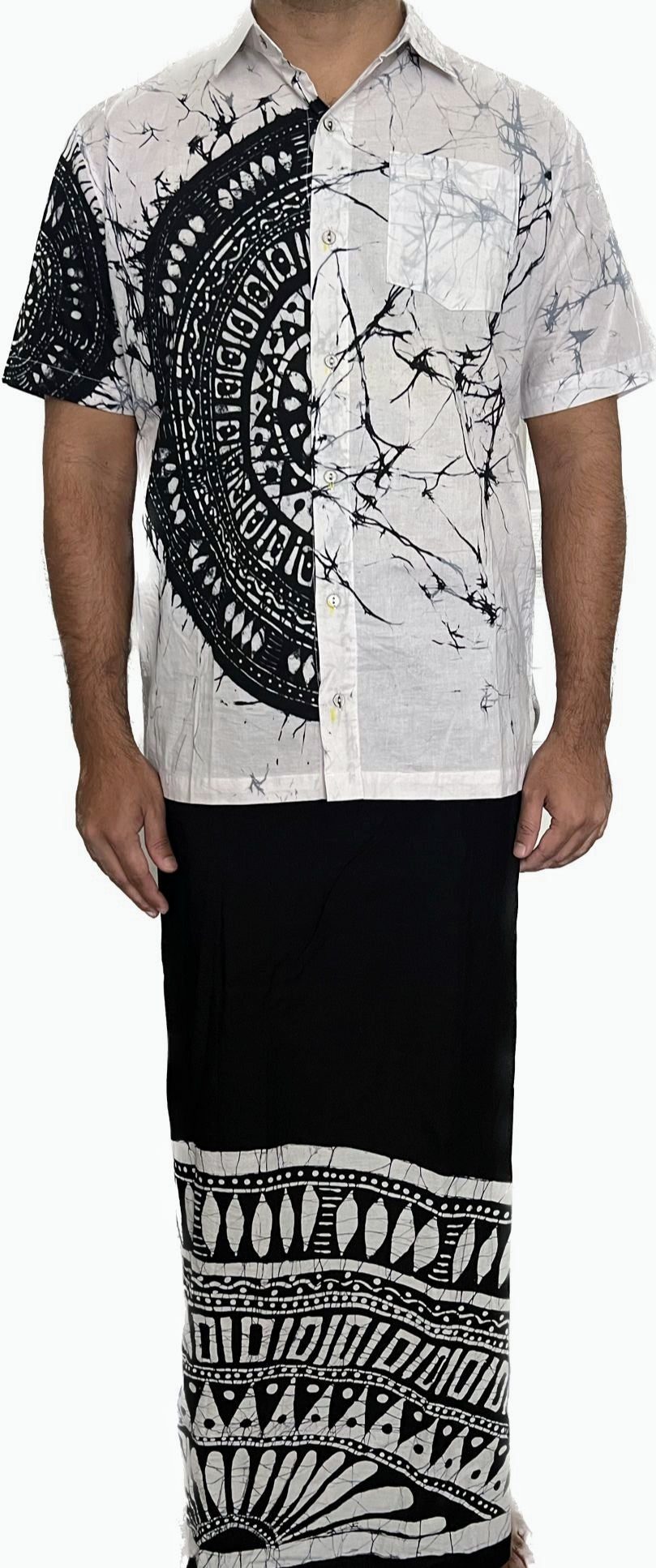 SH0002 - Black & White Batik Shirt | Ceylon Batik | Hand Made | Men's Collection | Cotton Shirt | Summer Wear