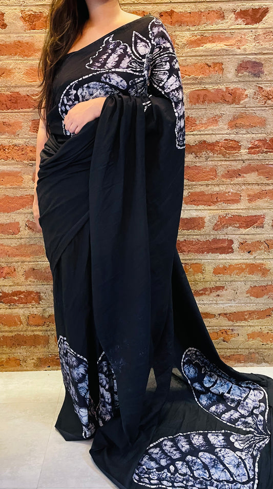 Raven Black - SC0003    Ceylon Batik | Hand Made Saree  |  Exclusive Designer Wear